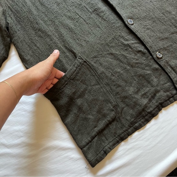 CP SHADES dark olive army green button up lagenlook boxy long sleeve shacket - Picture 3 of 5